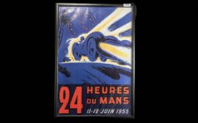 Framed Le Mans Original Vintage Sports Poster, featuring an image of a racing car from the 24