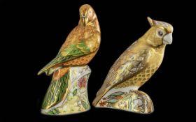 Royal Crown Derby Pair of Hand Painted Figural Bird Paperweights. Comprises 1/ Sea Parakeet, Date