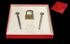 Must-De-Cartier Paris Padlock and Key Ring, With Pair of Champagne Swizzle Sticks. With Box and