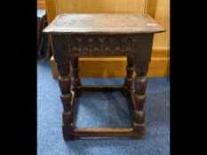 17th Century Oak Joint Stool, pegged construction, height 22.5'', width 18.5'', depth 11''.