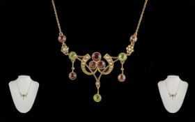 Victorian Period Ladies Impressive 9ct Gold Open Worked Pendant / Chain / Necklace. Set with