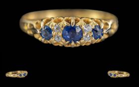 Late Victorian Period 1837 - 1900 Ladies 18ct Gold Sapphire and Diamond Set Ring, Raised Open worked