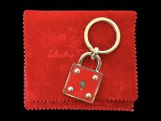 Salvatore Ferragamo Gold Tone Padlock Key Ring, with red enamel front. Marked 'Made in Italy', in