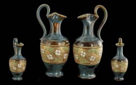 Pair of Antique Royal Doulton Stoneware Ewers, with a Slaters patent floral design, late 1800s to