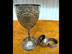 Silver Goblet engraved with 'Oldham League of Service', measures 7'' high, together with two
