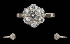 Ladies 1920's 18ct White Gold Diamond Set Cluster Ring. Marked 18ct to Interior of Shank. Well