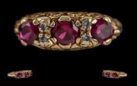 Antique Period Ladies 9ct Gold attractive Ruby & Diamond Set Ring - Full Hallmark To Interior Of