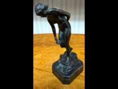 A Bronze Art Deco Figure - On Marble Base, Signed Ludwig Eisenberger. Depicting A Woman With A Shell