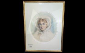 Lucien Davis - Original Watercolour, depicting and Edwardian lady. Oval image measures 13'' x
