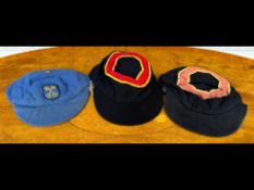 Three Vintage School Sports Caps, probably cricket, made from wool felt.
