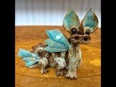 Vintage Yare Designs Pottery Dragon, made from stoneware clay features large expressive eyes and