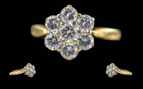 Ladies Excellent Quality 18ct Gold Diamond Set Cluster Ring. Flower head Setting. Marked 750 -