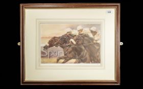Claire Eva Burton Signed Horse Racing Print, Limited Edition 315/500. Mounted, framed and glazed.