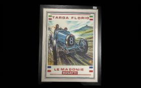 Phil May (b.1925) Signed Limited Edition Framed Print Targa Florio le Madonie Bugatti. Type 35