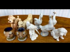 Box of Pottery & Porcelain Items, to include two vintage Royal Doulton stoneware match strikers, two