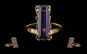 Ladies 18ct Gold Single Elongated Amethyst Set Ring. Marked 18ct. Amethyst of Good Colour and