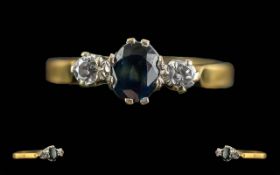 Ladies 18ct Gold 3 Stone Sapphire & Diam