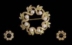 Ladies 9ct Gold Attractive Pearl Set Cir