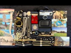 Good Bag of Mixed Costume Jewellery & Silver Jewellery etc. Includes Postcards, Pearls, Watches,