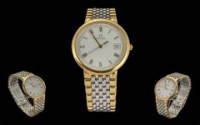 Omega - Deville Gents Gold Tone / Steel Quartz Wrist Watch. Features White Dial, Gold Hands, Just-