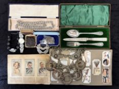 Mixed Bag of Collectables. Includes Costume Jewellery, Cap badges, Cigarette Cards, Quality