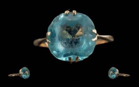Antique Period Ladies 15ct Gold Single Stone Blue Spinel Set Ring - Marked To Interior Of Shank.