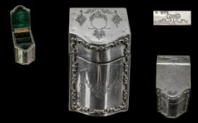 Antique 925 Sterling Silver & Leather Card Box. Hallmarked for Silver. Approx Dimensions 9.5 cms