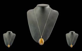 A Fine Large 9ct Gold Mounted Scottish Banded Agate Set with Diamond / Rubies with Attached 9ct Gold