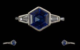 Ladies - Excellent Quality 18ct White Gold Sapphire and Diamond Set Ring of Pleasing Design. Full