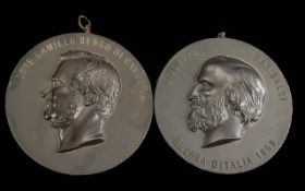 A Fine Pair of Bois Durci Antique Cameo Roundells depicting Garibaldi 1859 and Conte Benso Cavour