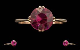 Antique Period Ladies 15ct Gold Single Stone Spinel Set Ring - Marked 15ct To Shank. Excellent