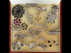 Collection of Sparkly Brooches. Includes Snowman, Roses, Scottie Dog, Anchor, Cocktail Glass, Horses