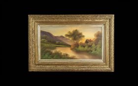 Two Large Oil on Board Paintings by W Collins, both framed in ornate gilt surrounds, depicting river