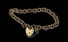 Ladies Triple Link 9ct Gold Chain - With Safety Chain And Heart Shaped Padlock. Well Designed Warm