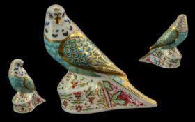 Royal Crown Derby Ltd Edition Figural Handpainted Paperweight - 'Sky Blue Budgerigar' No 119 of
