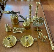 Mixed Lot of Brassware, to include candlesticks, chamber stick blow torch, etc.