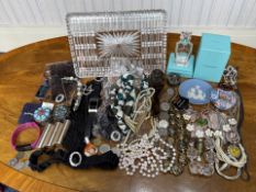 Box of Costume Jewellery & Collectibles, to include a Tiffany perfume bottle and box (empty),