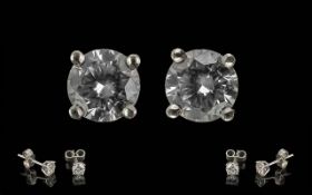 18ct White Gold Diamond Stud Earrings, Each Set With A Round Modern Brilliant Cut Diamond,, White