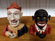 ( 2 ) Vintage Cast Iron Money Boxes. 1 With Stopper.