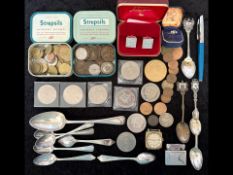 Good Bag of Mixed Collectables. Includes Various Coins, Silver Spoons, Lighters, Silver 925