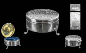 Elizabeth II Quality Sterling Silver Trinket / Jewellery Lidded Box, Standing on 3 Lion Claw Feet.
