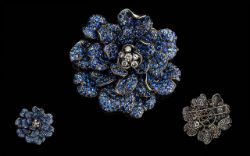 Ladies Impressive and Heavy 18ct White Gold Bespoke Blue Sapphire and Diamond Set Brooch. Marked 750