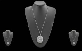 Elizabeth II Fine and Large Sterling Silver Oval Shaped Engraved Hinged Locket with Full Hallmark