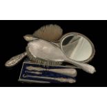 Small Mixed Lot of Silver Oddments, two brushes, hand mirror, shoe horn and hooks.