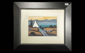 J P Rooney (Irish, b. 1950), Acrylic on Board, rural coastal scene with figure and boats in the