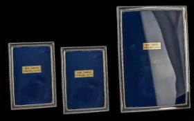 A Fine Trio of Rectangular Shaped Sterling Silver Mounted Photo Frames. Marked 925 Silver. Various