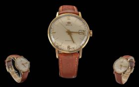 Marvin Gents 9ct Gold - Automatic Manuel Wind Wrist Watch. c.1960's. Features Just-Date Display