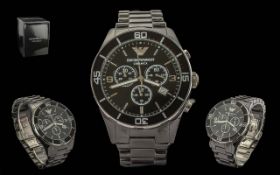 Emporio Armani Black Ceramica Gents Quartz Chronograph Wrist Watch. Features Multi-Dials, Just-