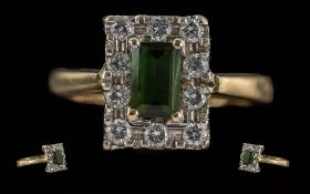Ladies 14ct Gold Tourmaline & Diamonds Set Dress Ring - Marked 14ct To Interior Of Shank. The