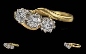 18ct Gold Three Stone Diamond Ring, Set With Three Round Modern Brilliant Cut Diamonds On A Twist,